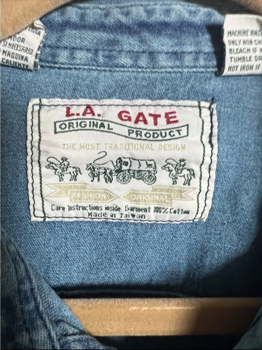 Vtg LA Gate Relax Fit Mens Size M Blue Denim Long Sleeved Shirt Western Rodeo - Picture 3 of 8